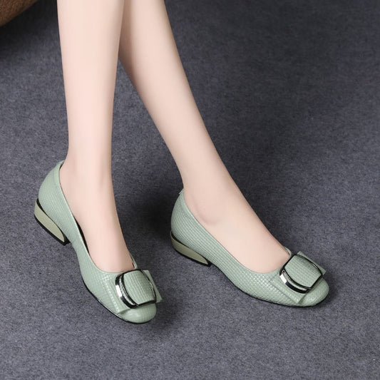 Fashionable Non-slip Thick Heel Leather Shoes