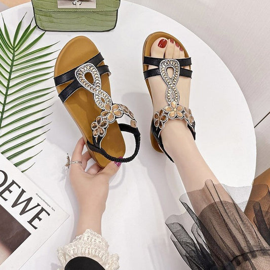 Plus Size Flat Rhinestone Sandals Women