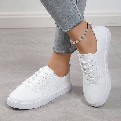 Round Toe Lace-Up Casual White Shoes