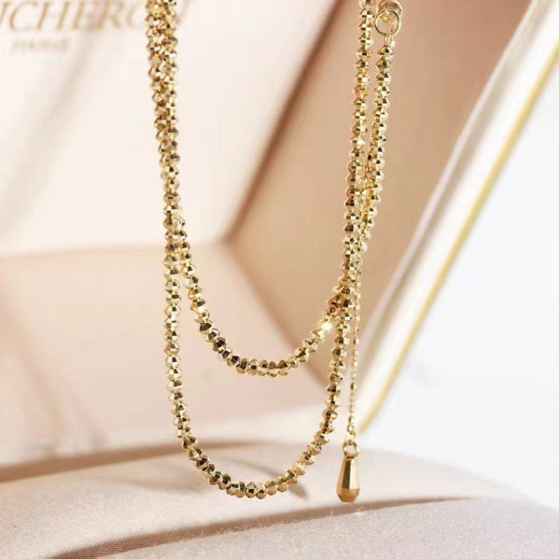 18K Gold Laser Bead Wave Chain Necklace