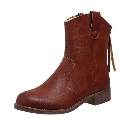 Women's Retro Low Heel Leather Booties