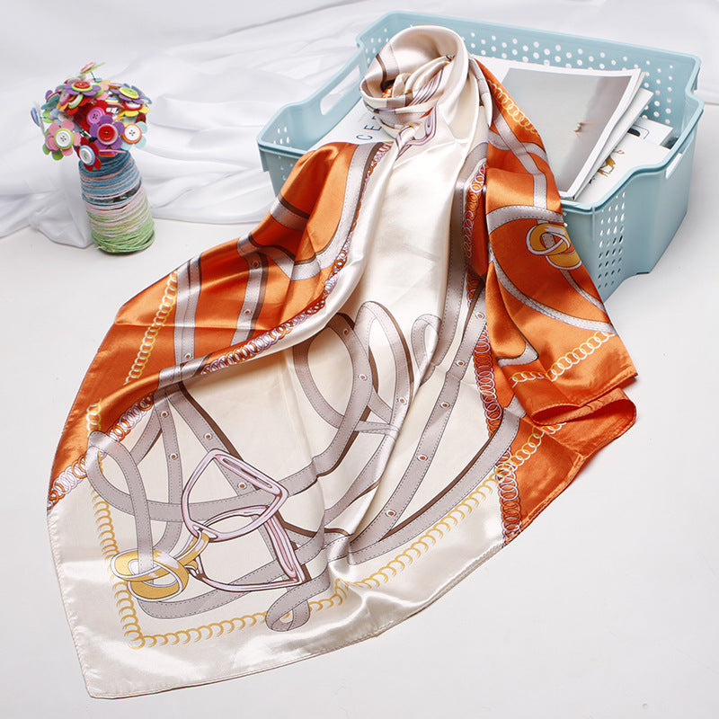 High-end Versatile Retro Printed Artificial Silk Scarf For Women