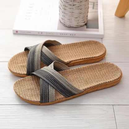 Couple's Indoor Non-slip Linen Platform Slippers