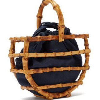 Handmade Bamboo Bucket Handbag with Tassel Accents