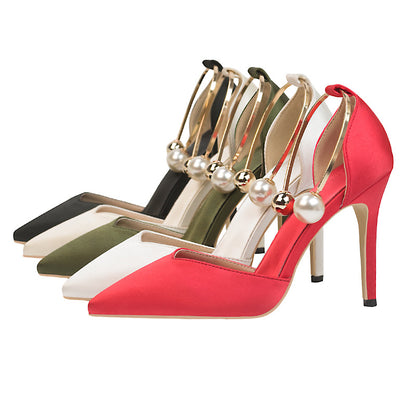 Satin Hollow-Out Pointed Sandals