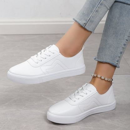 Round Toe Lace-Up Casual White Shoes