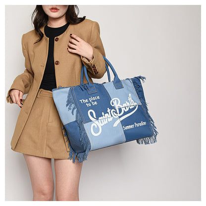 Korean-style Letter Tassel Canvas Shoulder Bag