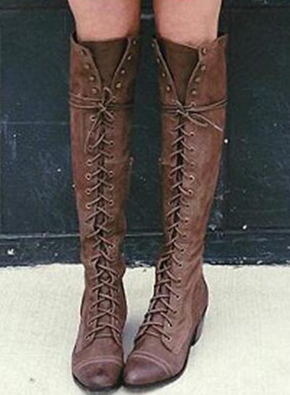 Low Heel High-Top Lace-Up Women's Boots