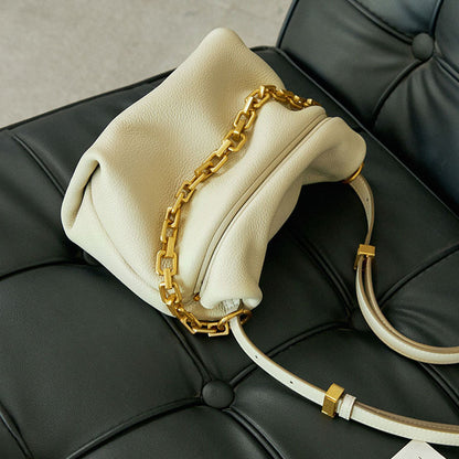 Leather Folds Cloud Chain Cowhide Crossbody Bag