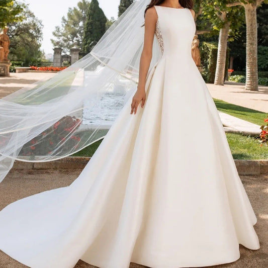 French Lace Satin Wedding Dress