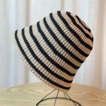 Sunshade Leisure Striped Knitted Dome Bucket Foldable Tide Bucket Hat