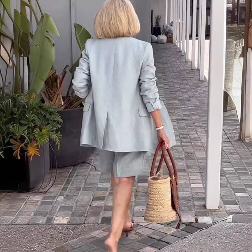 Elegant Cardigan Suit Coat Shorts Two-piece Suit