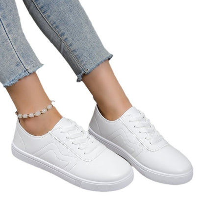 Round Toe Lace-Up Casual White Shoes