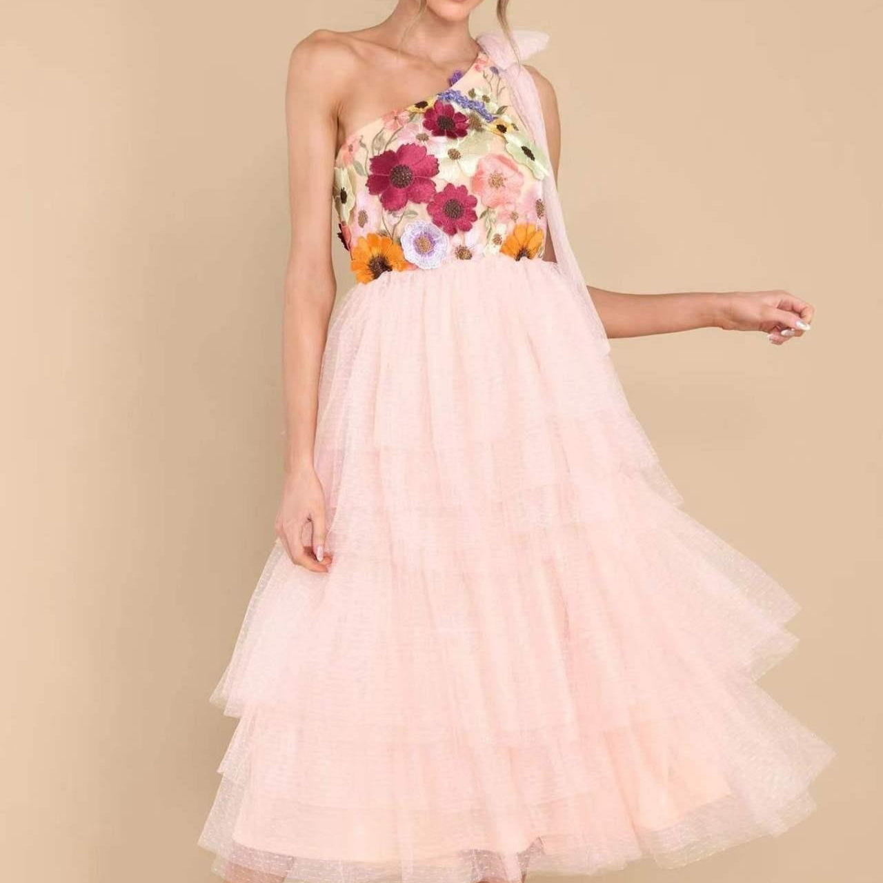 Spring and Summer European and American Fashion Three-Dimensional Flower Wide Hem Dress