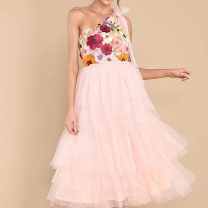 Spring and Summer European and American Fashion Three-Dimensional Flower Wide Hem Dress