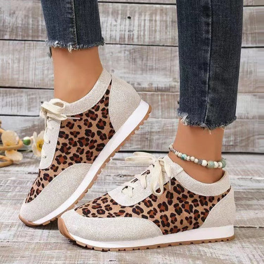 Leopard Print Lace-Up Casual Sports Shoes