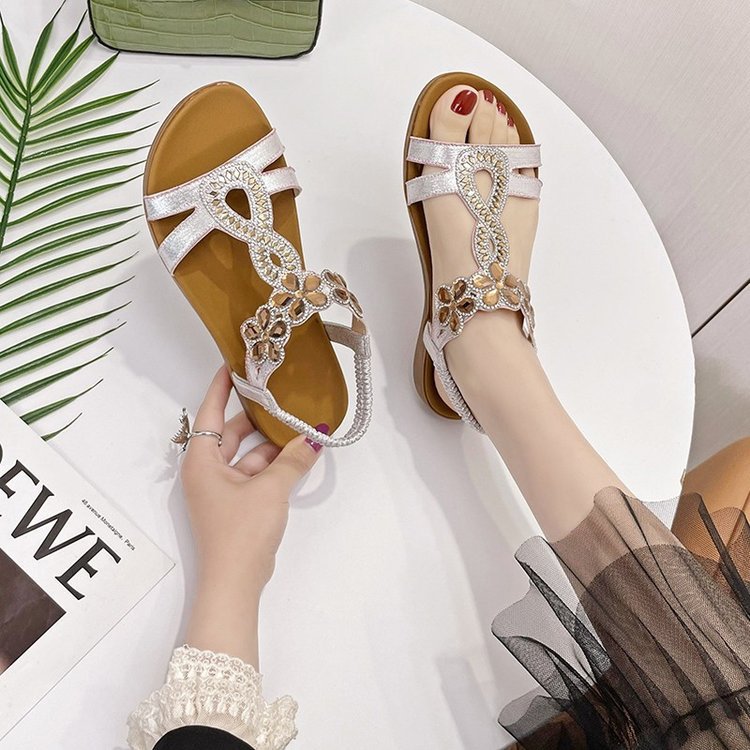 Plus Size Flat Rhinestone Sandals Women