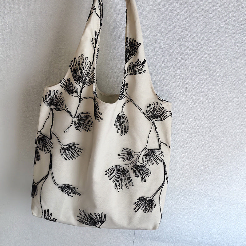 Artistic Black Butterfly Embroidered Canvas Bag