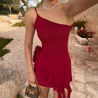 Fashion One-shoulder Halter Ribbon Dress Women