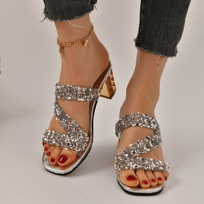 Plus Size High Heel Slippers Women's Sequins