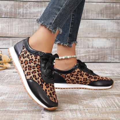 Leopard Print Lace-Up Casual Sports Shoes