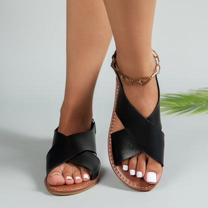 Retro Wide Strap Open Toe Sandals