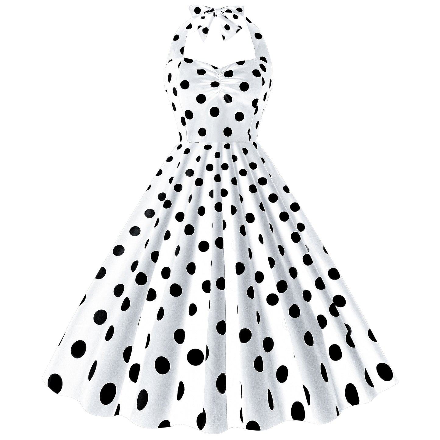 Women's Fashion Retro Hepburn Style Halter Polka-dot Slim-fit Large Swing Dress