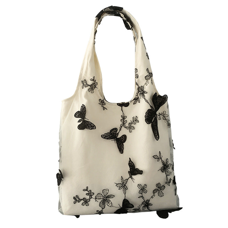 Artistic Black Butterfly Embroidered Canvas Bag