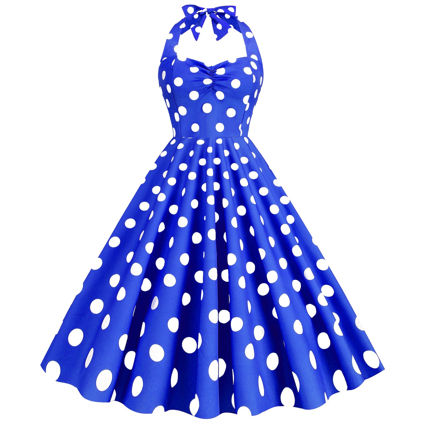 Women's Fashion Retro Hepburn Style Halter Polka-dot Slim-fit Large Swing Dress