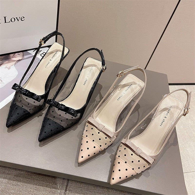 Korean Style Mesh Pointed Toe Stiletto Sandals