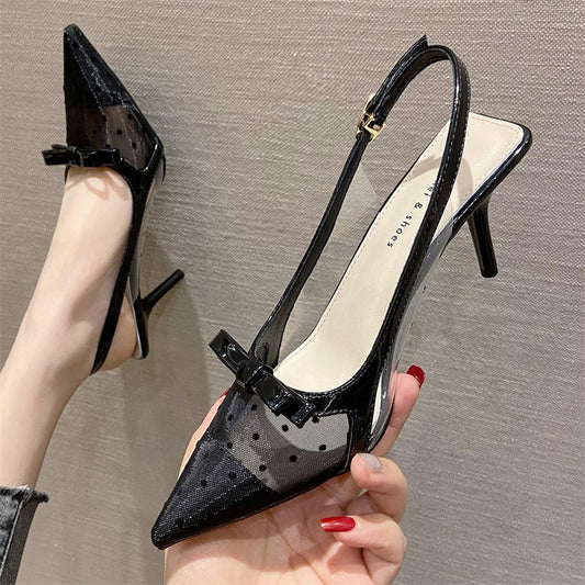 Korean Style Mesh Pointed Toe Stiletto Sandals