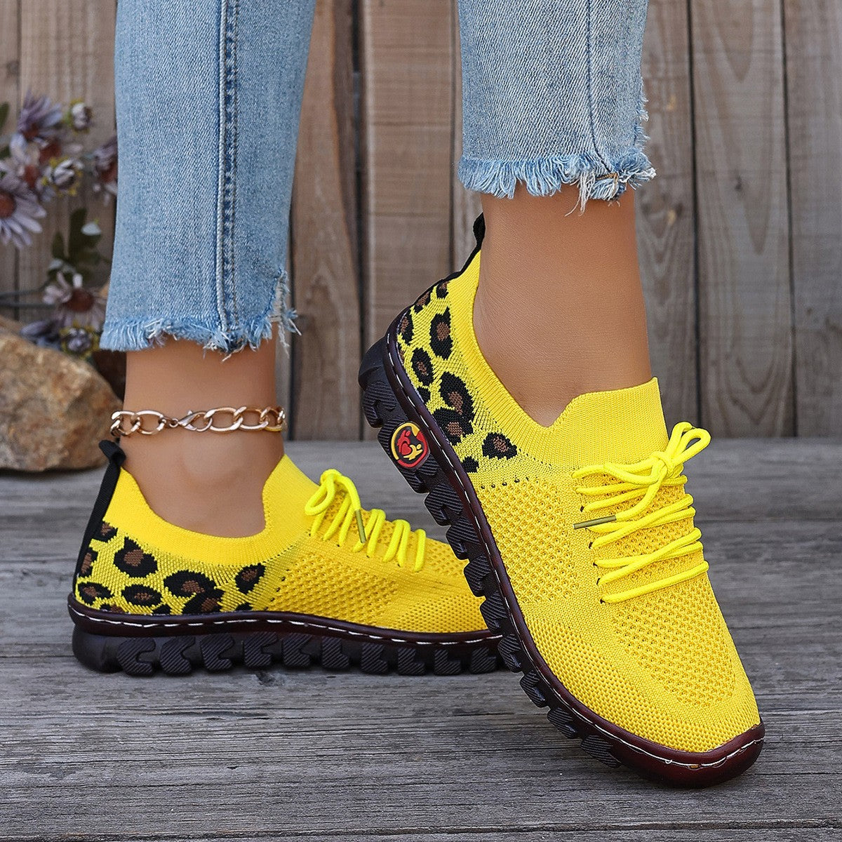 Leopard Print Lace-up Mesh Shoes