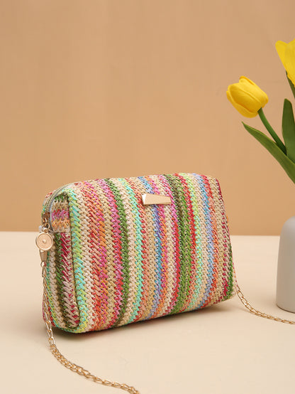 Rainbow Straw Woven Crossbody Camera Bag