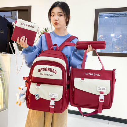 Four-piece Ins Schoolbag For Junior And Senior High Schools