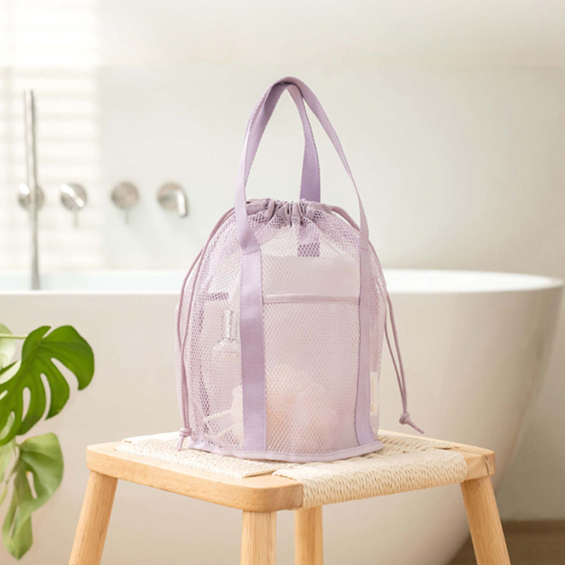 Mesh Hollow Out Drawstring Travel Storage Handbag