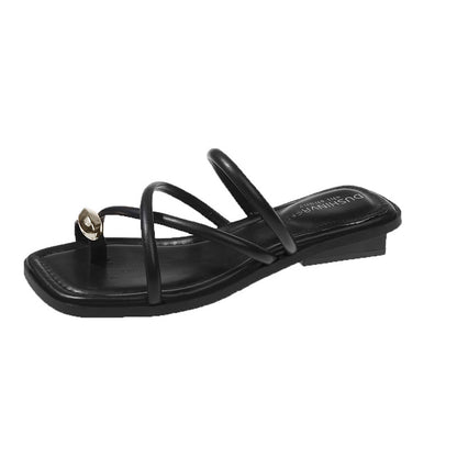 Metallic Cross Strap Slippers