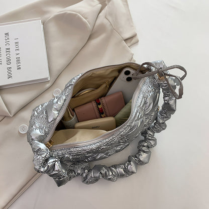 Fashion Shiny Silver Shoulder Underarm Cloud Bag