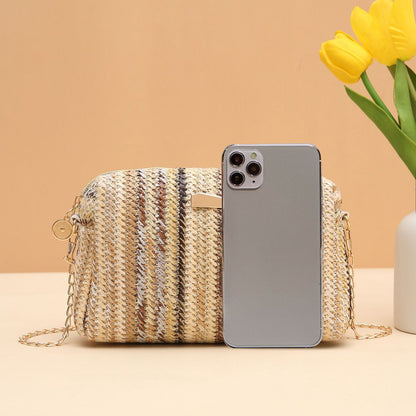 Rainbow Straw Woven Crossbody Camera Bag