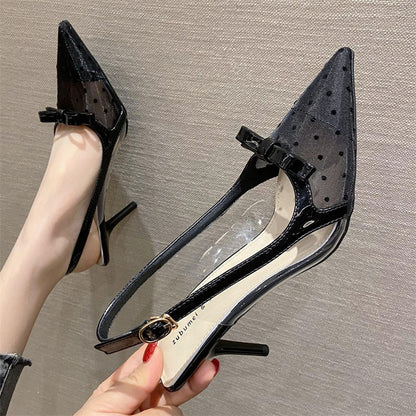 Korean Style Mesh Pointed Toe Stiletto Sandals