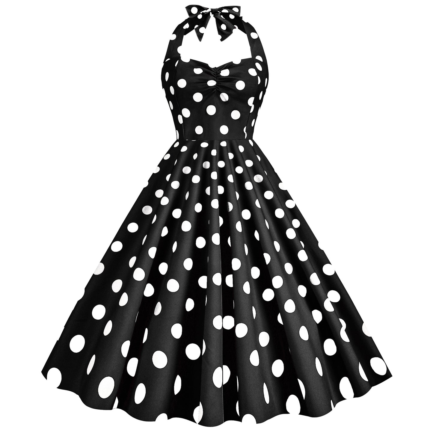 Women's Fashion Retro Hepburn Style Halter Polka-dot Slim-fit Large Swing Dress