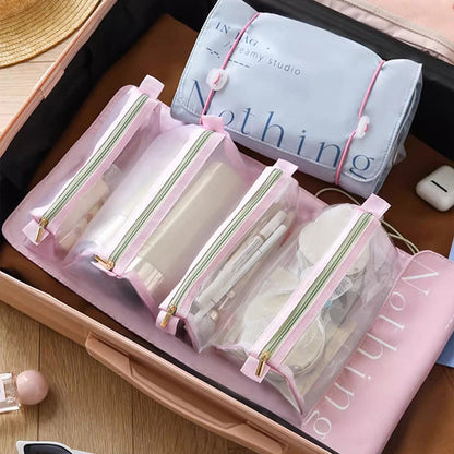 Portable Folding Travel Cosmetic Bag with Detachable Compartments