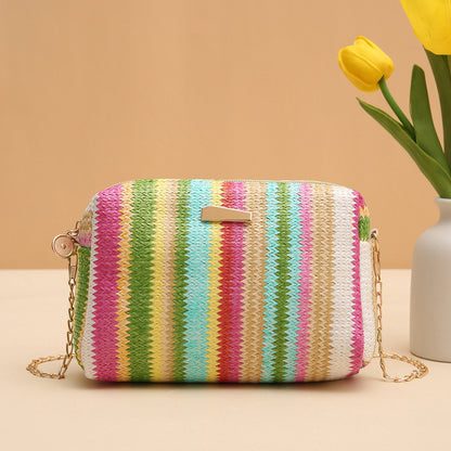 Rainbow Straw Woven Crossbody Camera Bag