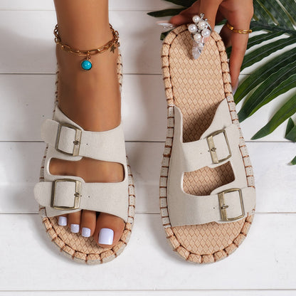 Plus Size Thick-Soled Straw Beach Sandals