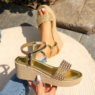 Color-Blocking Wedge Open Toe Sandals