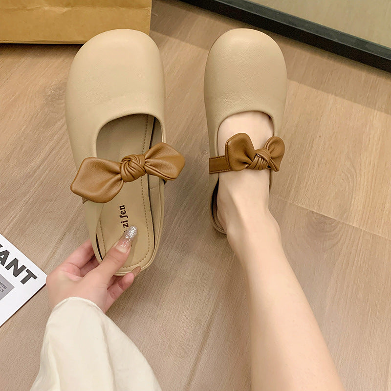 Summer French Style Bow Slip-on Semi Slippers