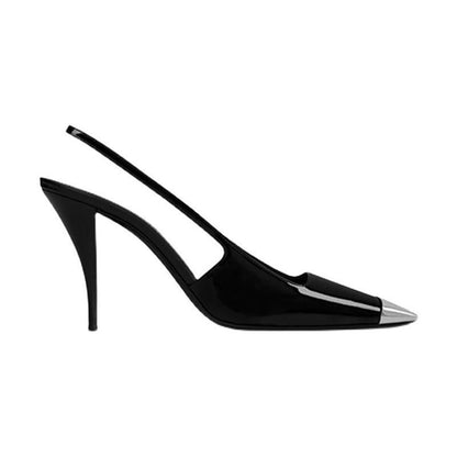 Black Square Toe Ankle-Strap High Heels