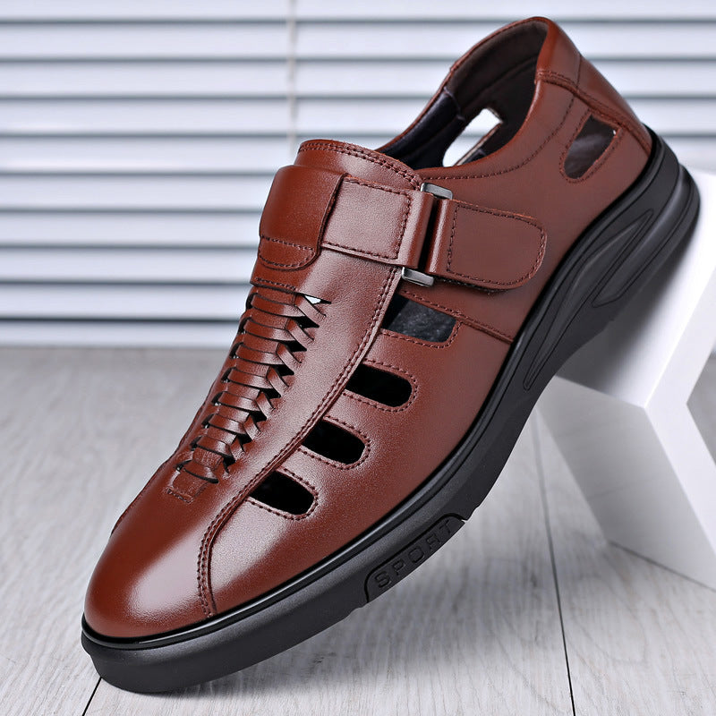 Men's Casual Leather Sandals: Hollow Breathable Design