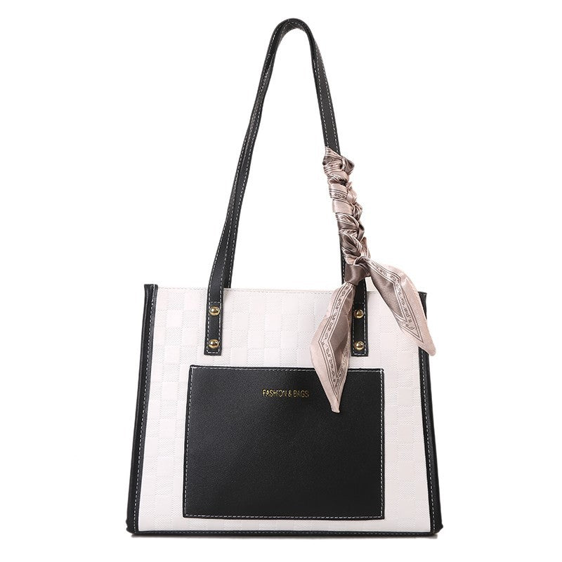 Contrast Color One-Shoulder Tote Bag