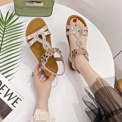 Plus Size Flat Rhinestone Sandals Women