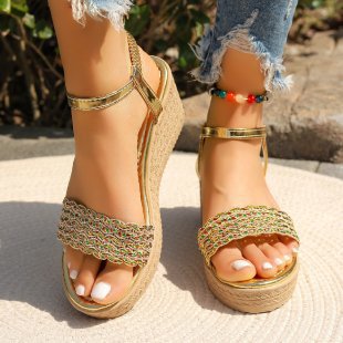 Color-Blocking Wedge Open Toe Sandals